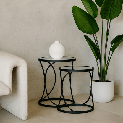 San Francisco Set Of Two Modern Black Mirrored Side Tables