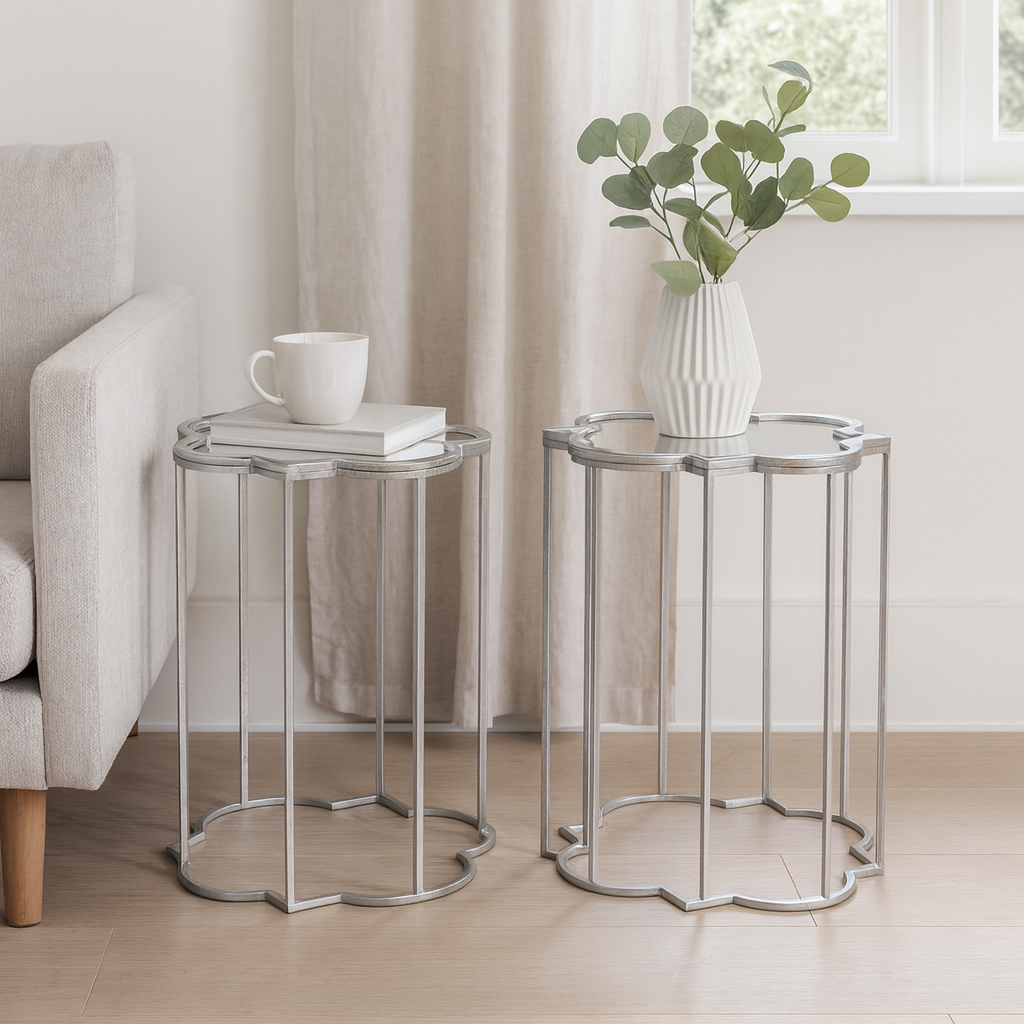 Quarter Foil Mirrored Set Of Two Side Tables