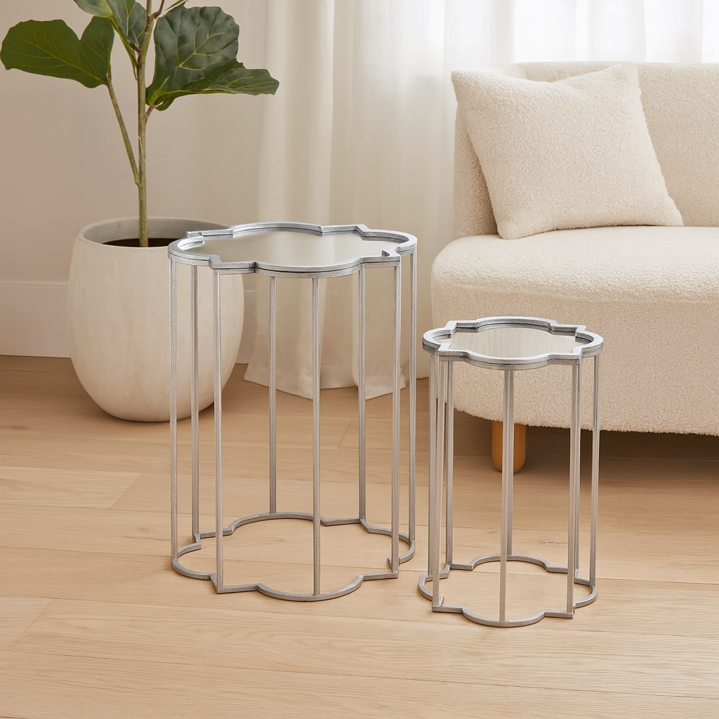 Quarter Foil Mirrored Set Of Two Side Tables