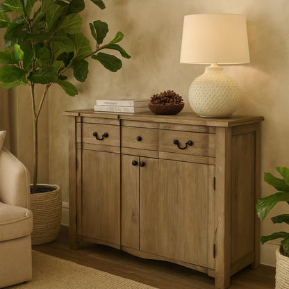 Ferrara Rustic Mango Wood Sideboard with Drawers and Cupboard Storage