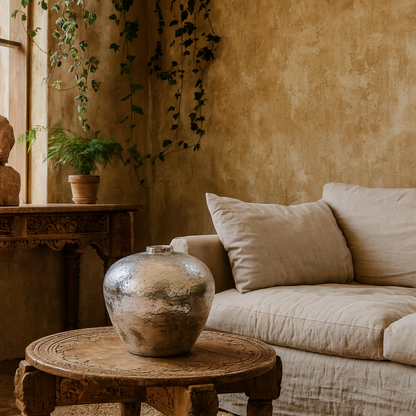 Hammered Silver Ceramic Vase