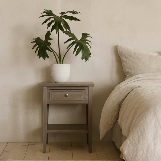 Laurelbrook 1 Drawer Grey Wood Side Table Bottom Shelf