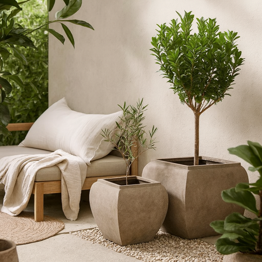 Set Of 2 Brown Concrete Garden Planters