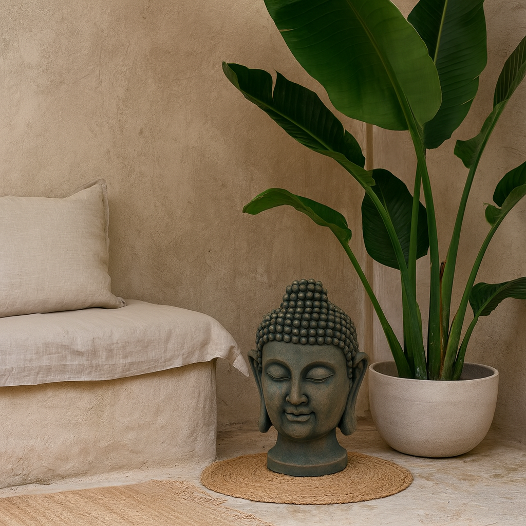 Green Concrete Buddha Head Garden Decoration