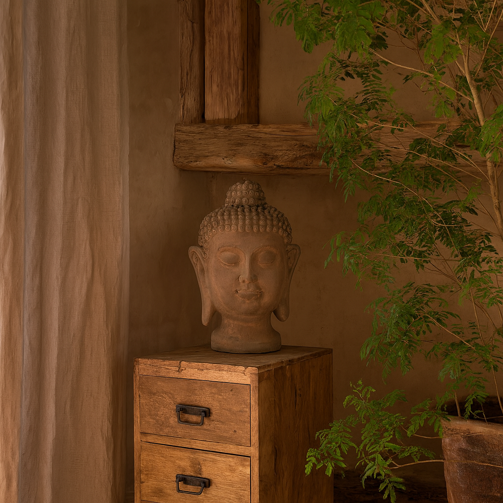 Brown Concrete Buddha Head Garden Decoration