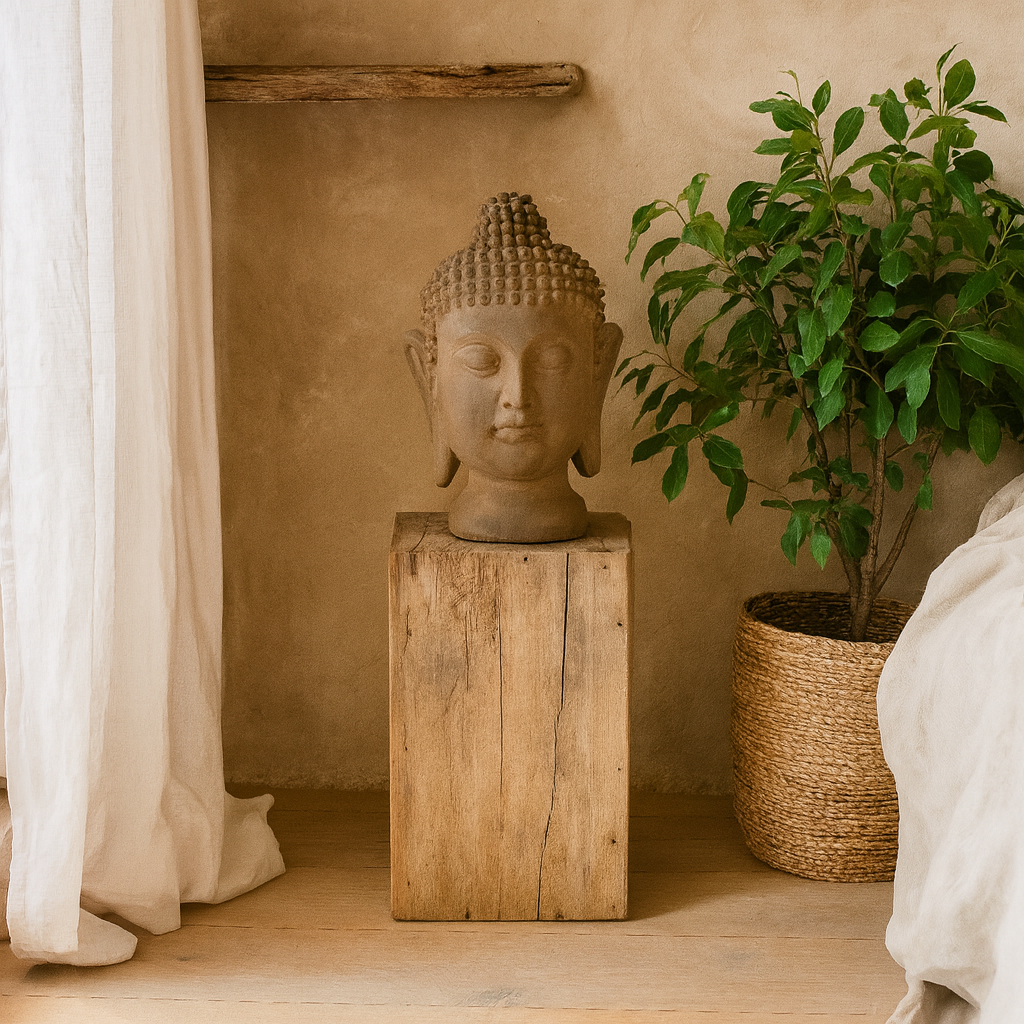 Brown Concrete Buddha Head Garden Decoration