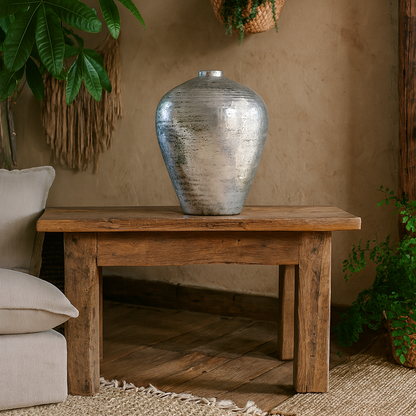 Large Hammered Silver Ceramic Vase