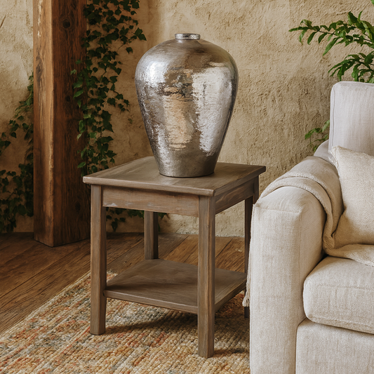 Large Hammered Silver Ceramic Vase