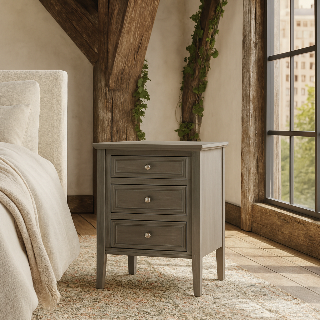 Laurelbrook Three Drawer Wooden Bedside Table