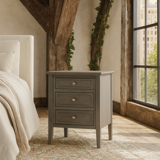 Laurelbrook Three Drawer Wooden Bedside Table