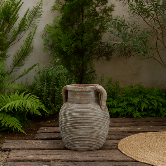 Meadowhaze Stoneware Amphora Soft Brown Wide Vase with Handles