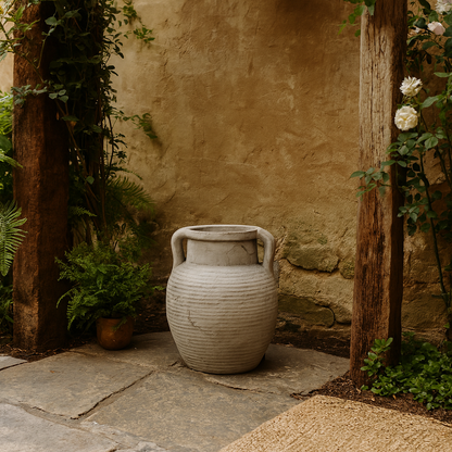 Meadowhaze Stoneware Amphora Soft Grey Wide Vase with Handles