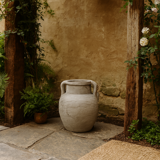 Meadowhaze Stoneware Amphora Soft Grey Wide Vase with Handles