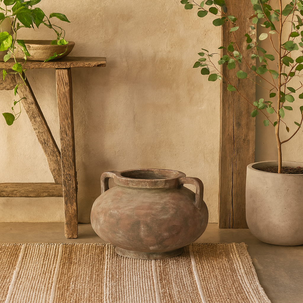 Meadowhaze Large Stone Pelike Soft Brown Stoneware Vase with Handles