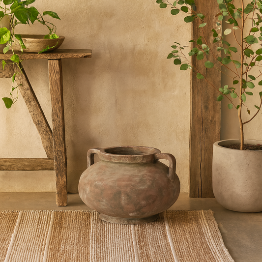 Meadowhaze Large Stone Pelike Soft Brown Stoneware Vase with Handles