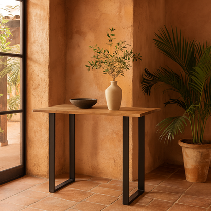 Vouvant Live Edge Light Acacia Bar Table Black Metal Legs