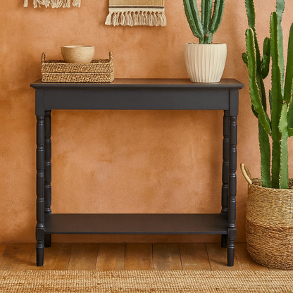 Ploumanach  Black Wooden Console Bottom Shelf