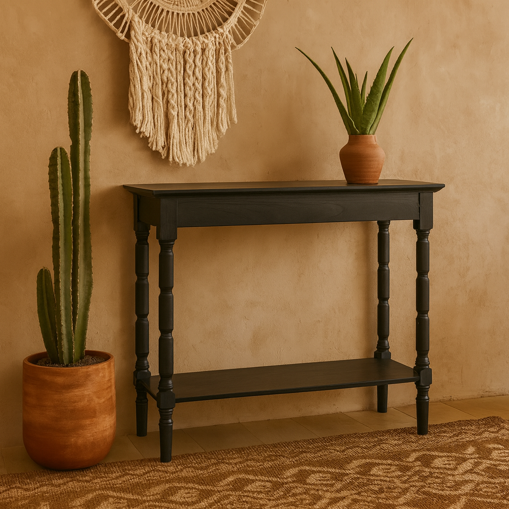 Ploumanach  Black Wooden Console Bottom Shelf