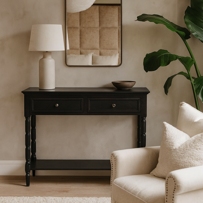 Ploumanach 2 Drawer Black Wooden Console Bottom Shelf