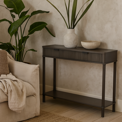 Sagevale 2 Drawer Ribbed Console Table with Bottom Shelf