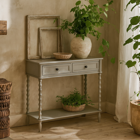 Thuy Grey Wood Two Drawer Console Table