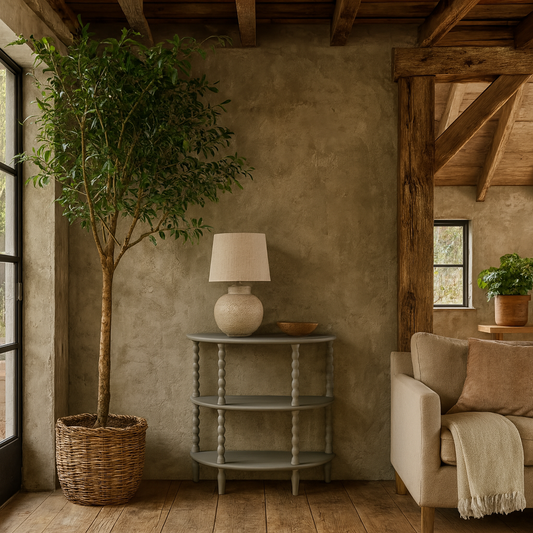 Thuy Grey Wood Half Moon 3 Tier Side Table