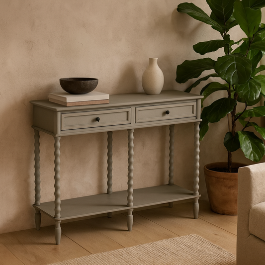 Thuy Grey Wood Large Two Drawer Console Table