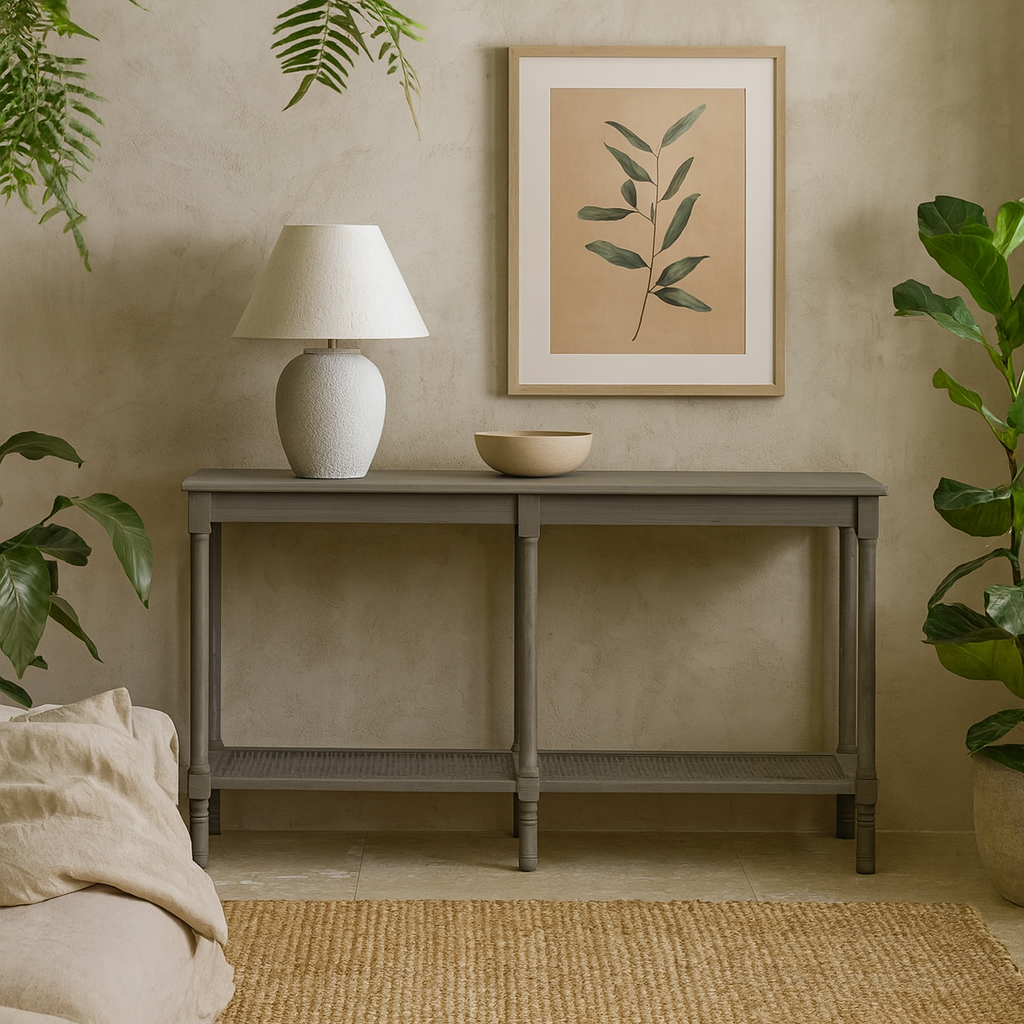 Laurelbrook Large Console Table Rattan Shelf