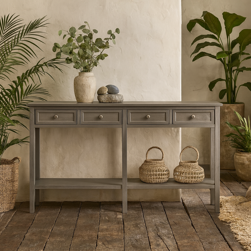 Laurelbrook Four Drawer Console Table Bottom Shelf