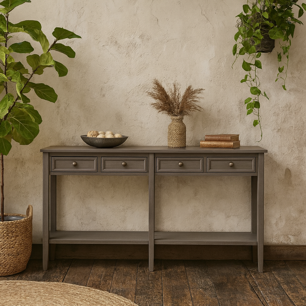 Laurelbrook Four Drawer Console Table Bottom Shelf