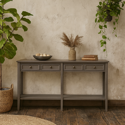 Laurelbrook Four Drawer Console Table Bottom Shelf