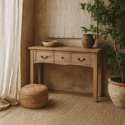 Montagnac Mid Century Natural 1 Drawer Wooden Console Table