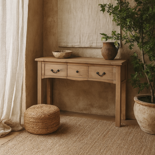 Montagnac Mid Century Natural 1 Drawer Wooden Console Table