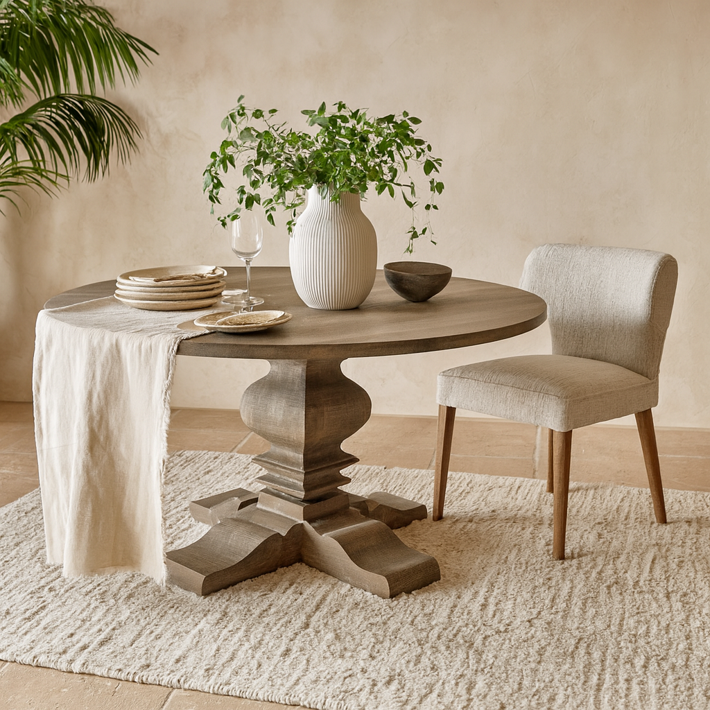 Florence Round Pedestal Dining Table in Weathered Grey Finish