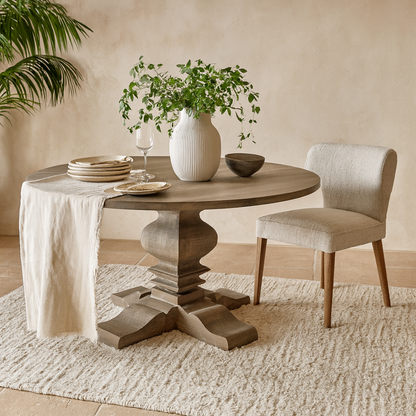 Florence Round Pedestal Dining Table in Weathered Grey Finish