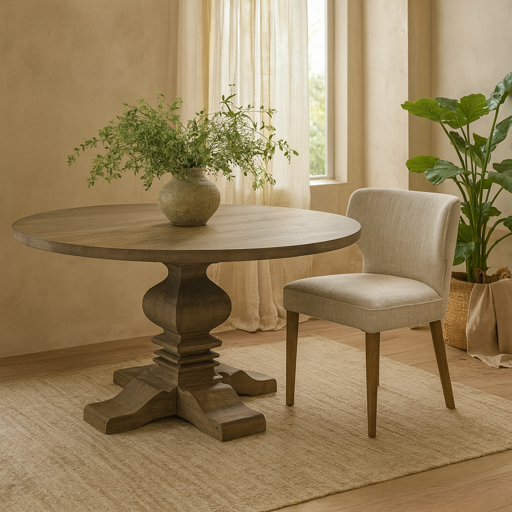 Florence Round Pedestal Dining Table in Weathered Grey Finish