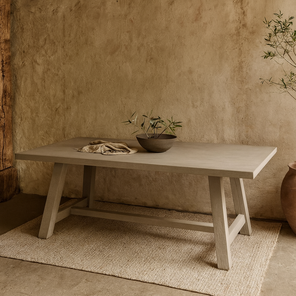 Talmont Soft Grey Wood Rectangular Dining Table with Crossbeam