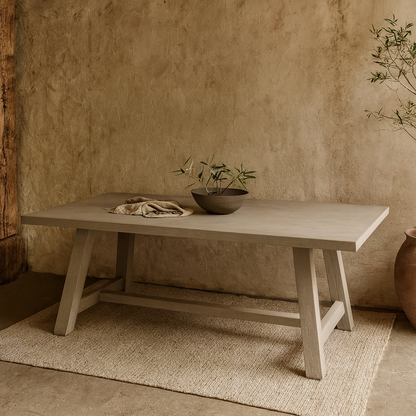 Talmont Soft Grey Wood Rectangular Dining Table with Crossbeam