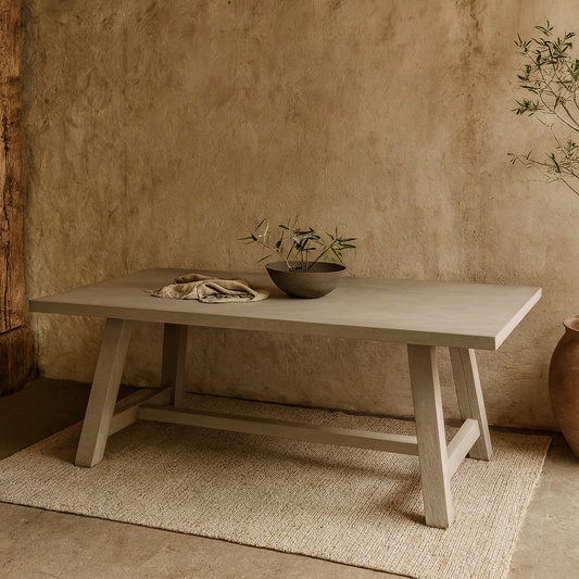 Talmont Soft Grey Wood Rectangular Dining Table with Crossbeam