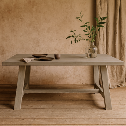 Talmont Soft Grey Wood Rectangular Dining Table with Crossbeam