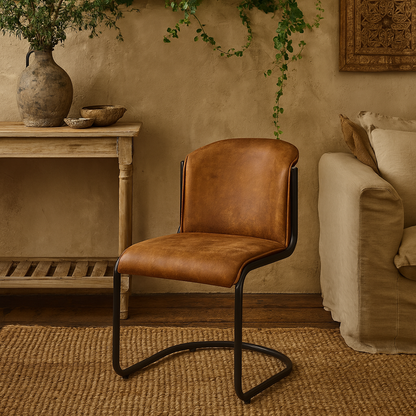 Germain Arched Tan Brown Upholstered Leather Dining Chair