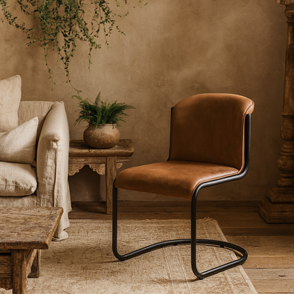 Germain Arched Tan Brown Upholstered Leather Dining Chair