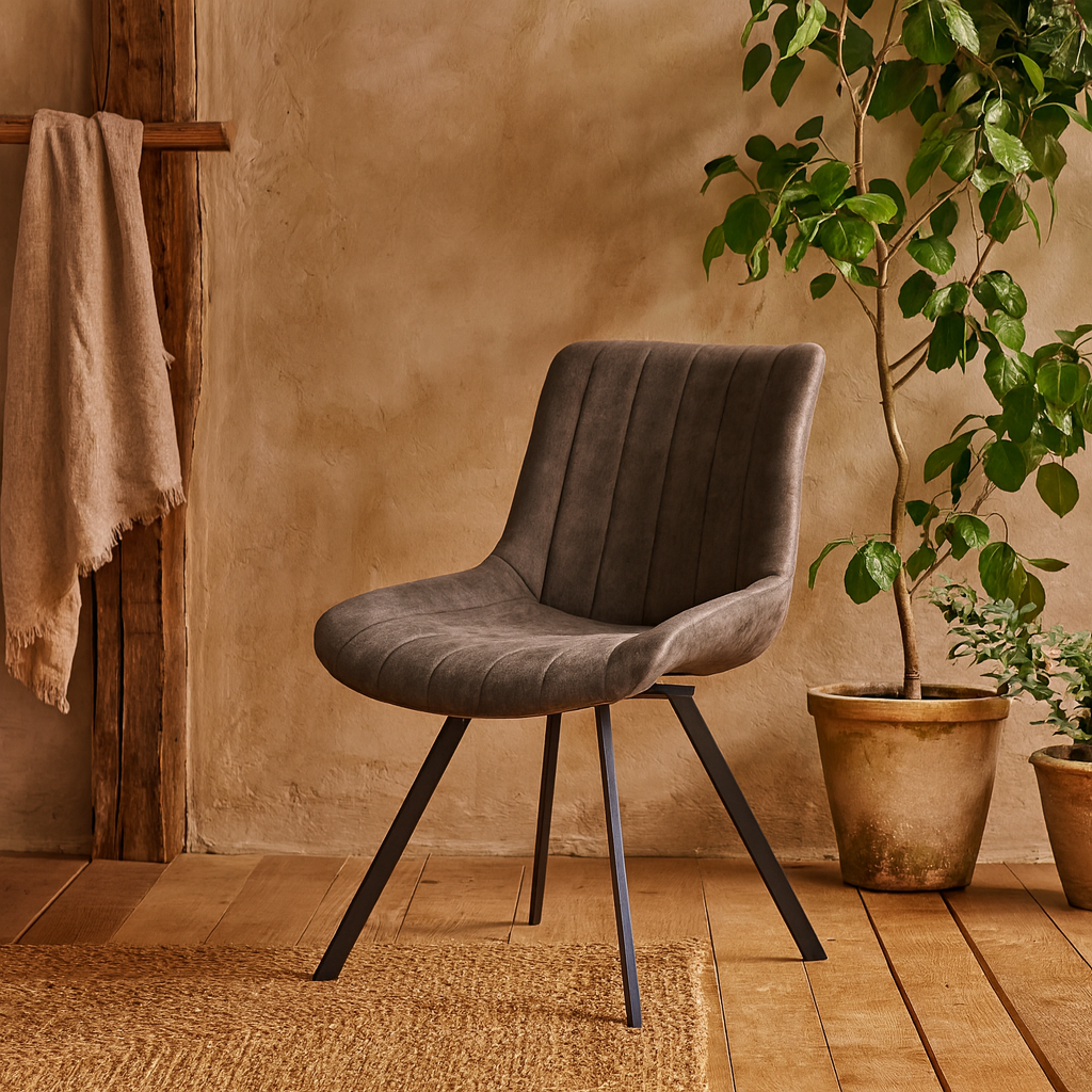 Arques Dark Brown Upholstered Swivel Dining Chair