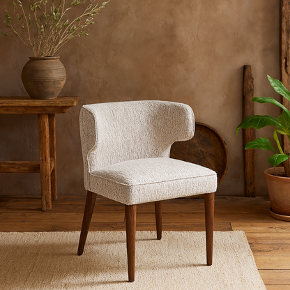 Mirmande Mid Century Upholstered Curved Grey Dining Chair with Wooden Legs