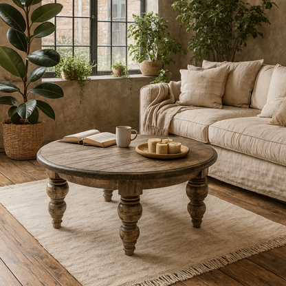 Montaine Midcentury Round Brown Wood Coffee Table