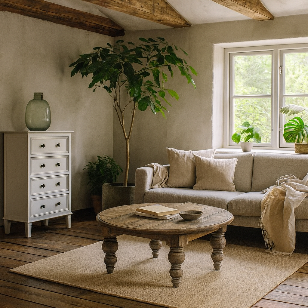 Montaine Midcentury Round Brown Wood Coffee Table