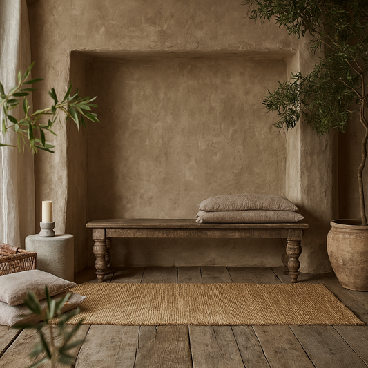 Montaine Mid Century Brown Wood Rectangular Bench