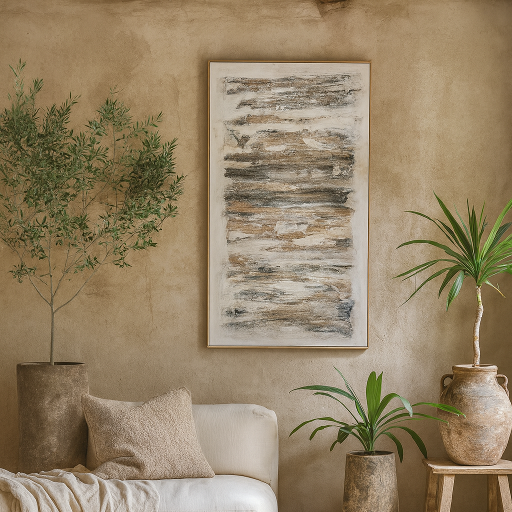 Beynac Hand Painted Earthy Abstract Canvas In Frame