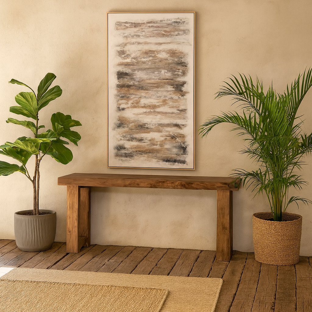 Beynac Hand Painted Earthy Abstract Canvas In Frame