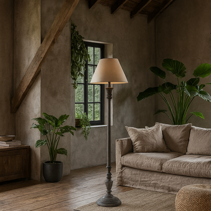 Baux Slim Turned Pillar Grey Washed  Floor Lamp